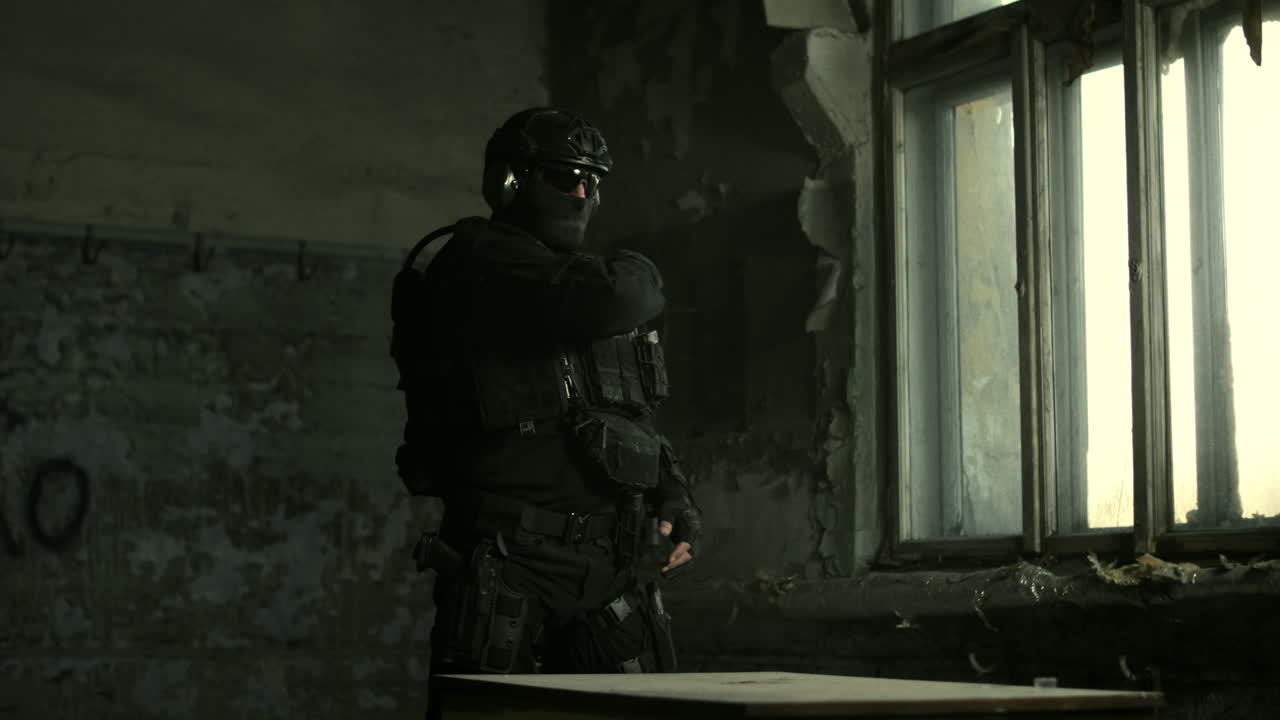 SWAT Officer in a Ruined Building