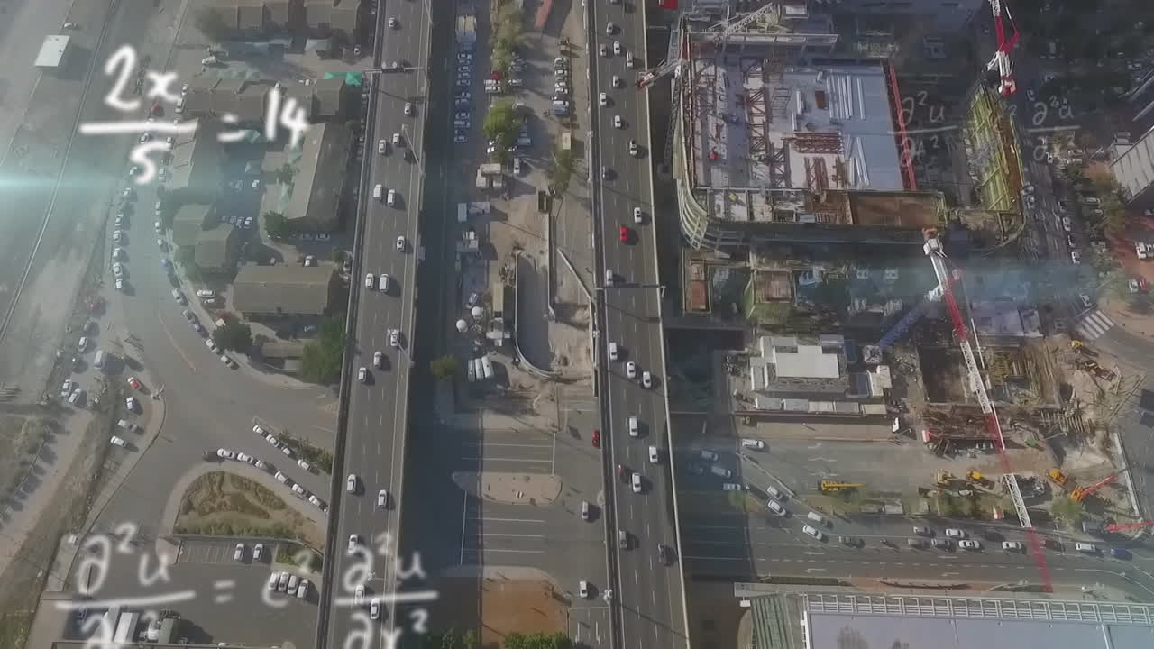 도시 풍경과 도로 교통에 대한 수학 공식의 애니메이션