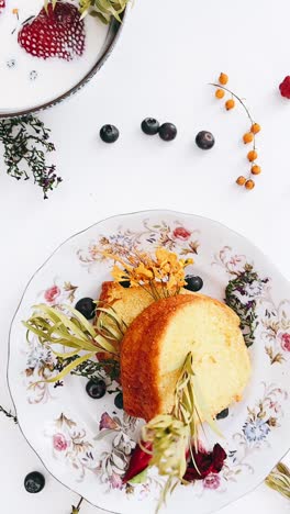 pastel de flores y postre de bayas