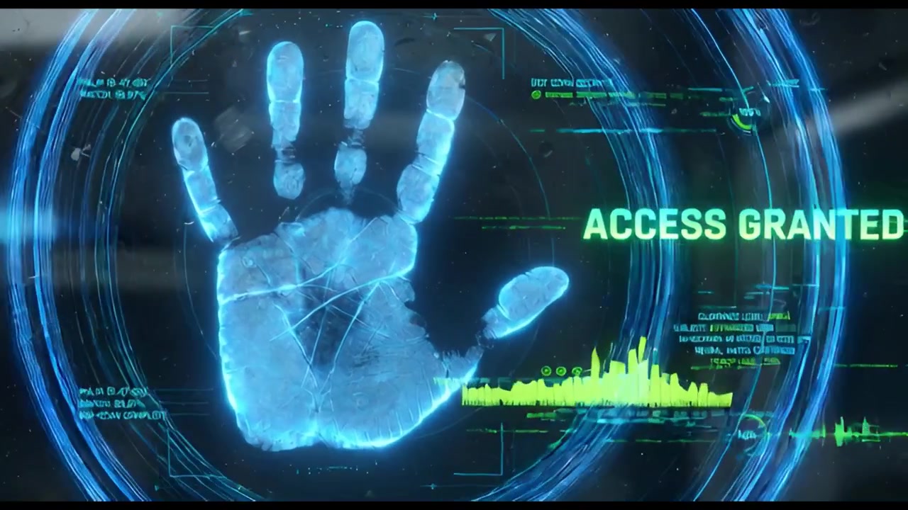 Futuristic Biometric Handprint Scan Granting Access