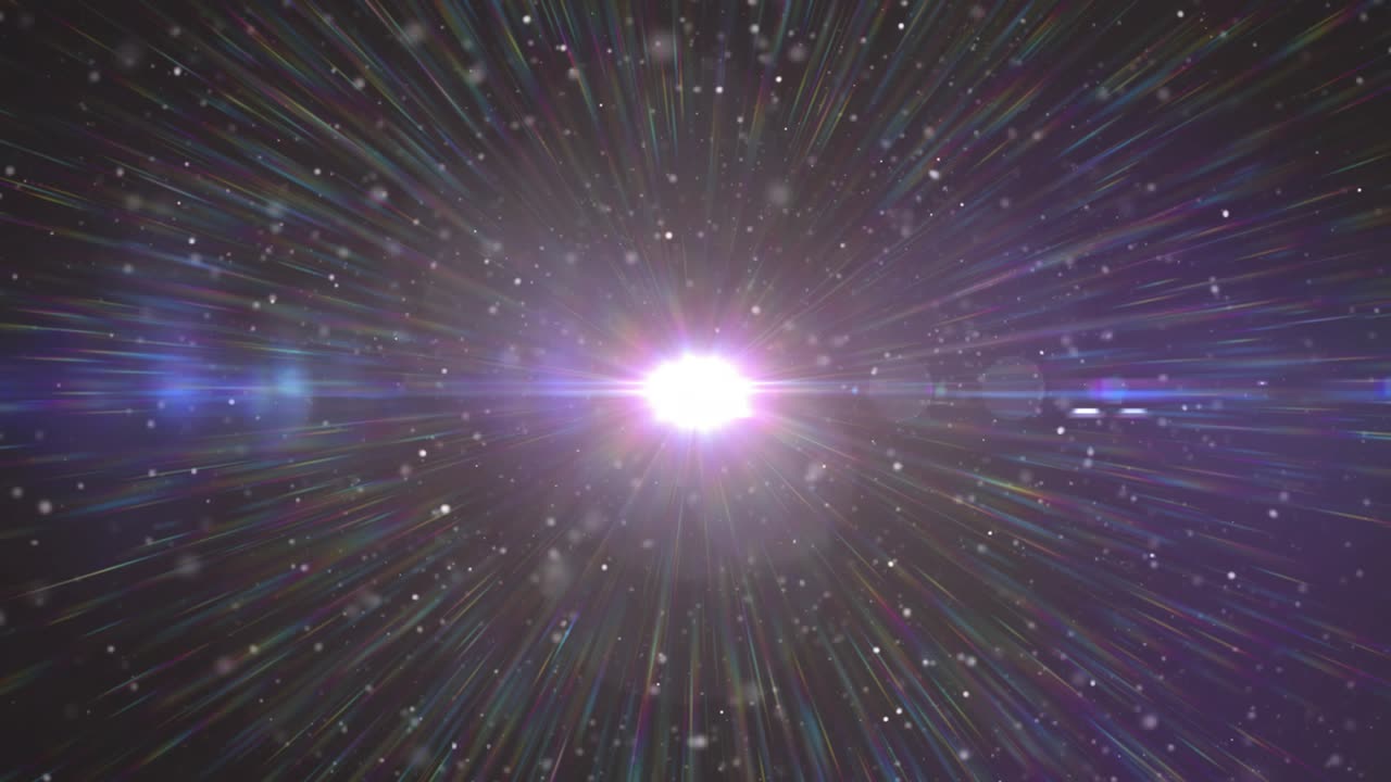 Central bright light appearing from spark growing emitting purple flares sending rays showing burst