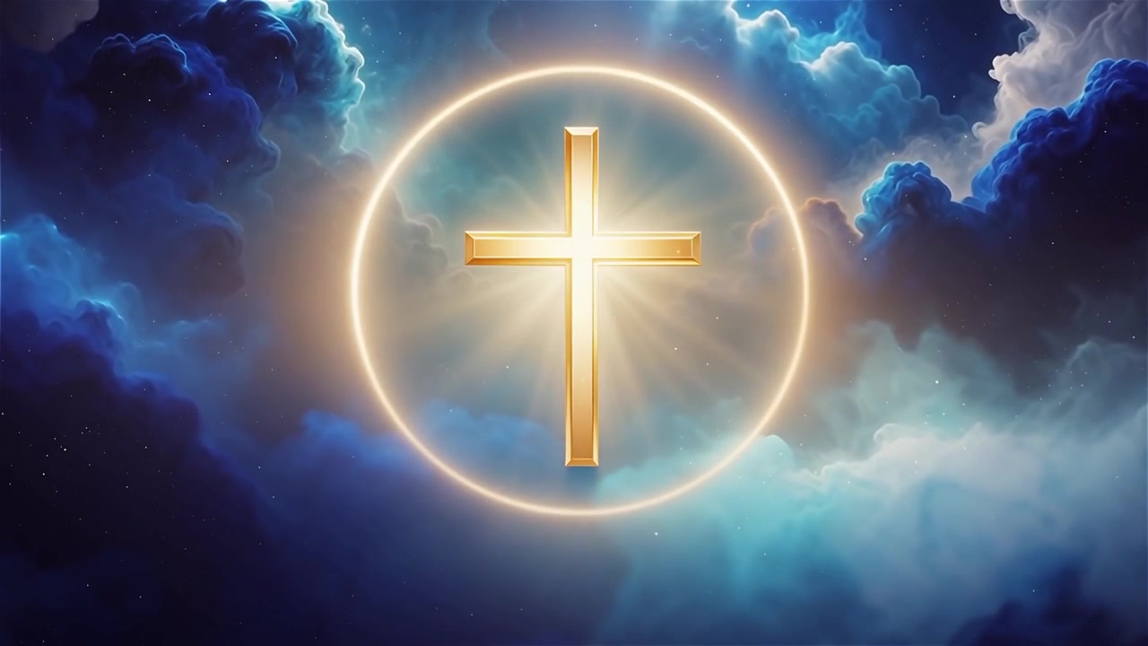 Croce Cristiana Luce Celestiale Sfondo per il Culto.