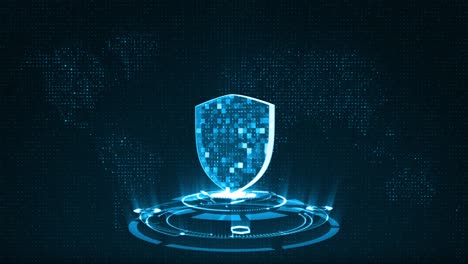 motion graphic of 3d blue security shield with rotation circle technology abstract background network security concept