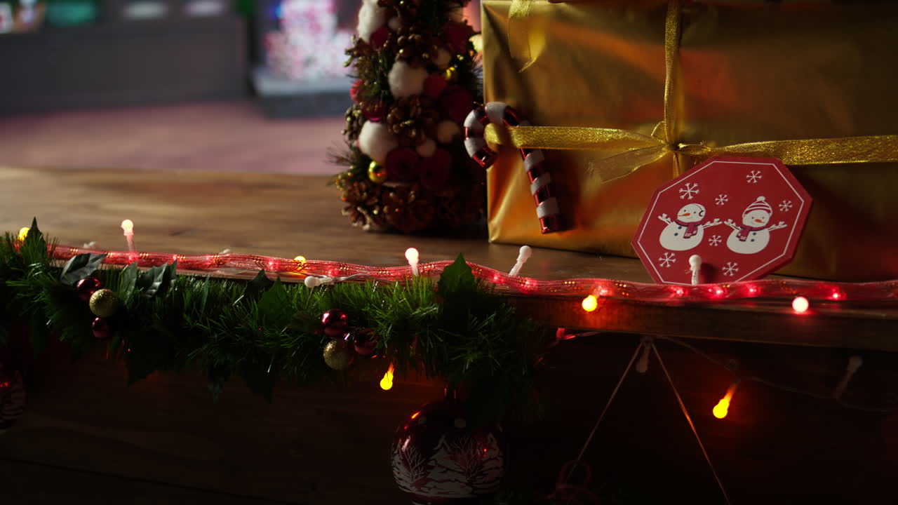 Festive Christmas Decorations and Wrapped Gifts