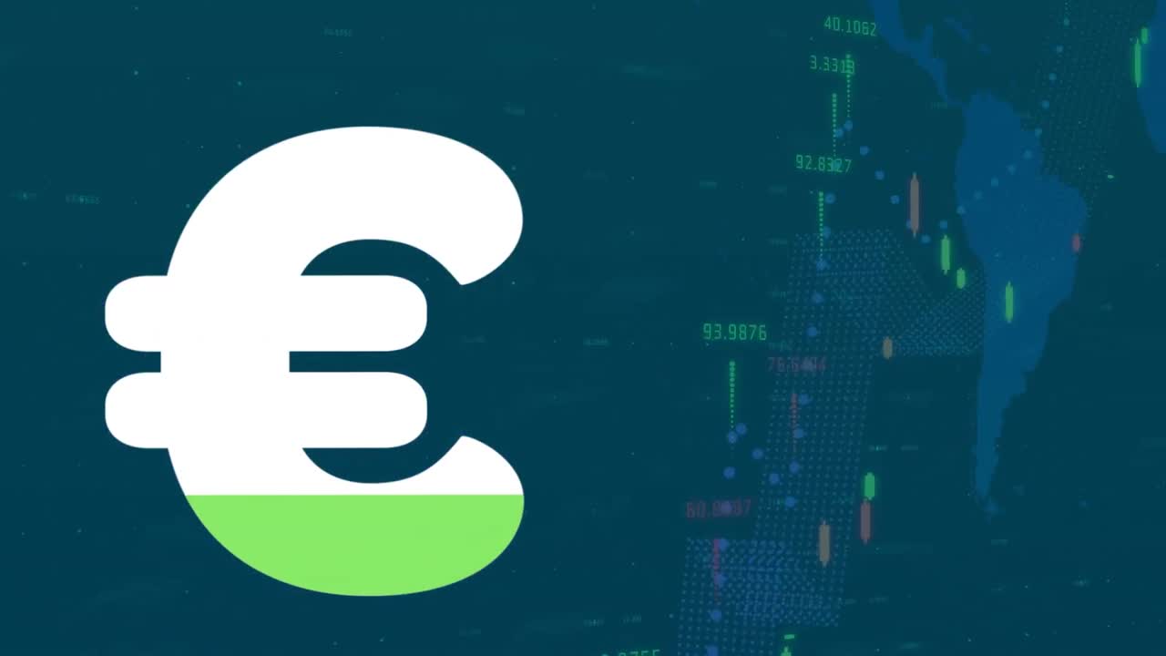 animación del signo del euro sobre el procesamiento de datos financieros