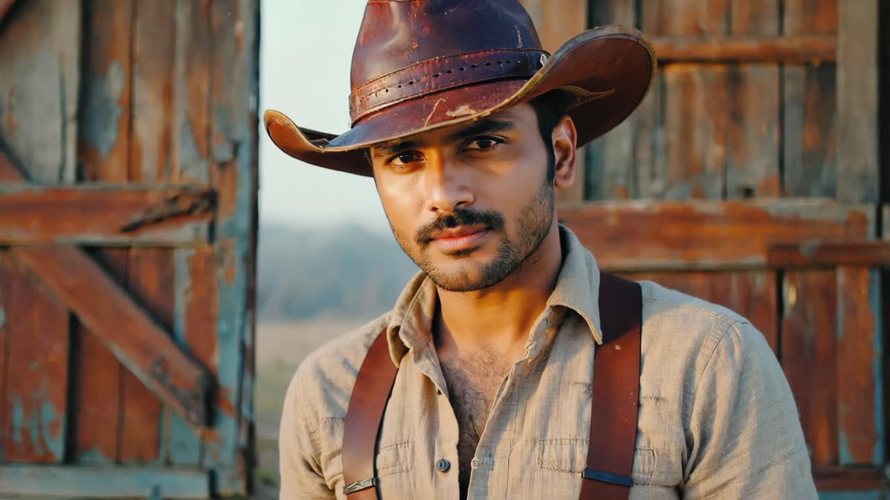 retrato de un hombre con sombrero de vaquero