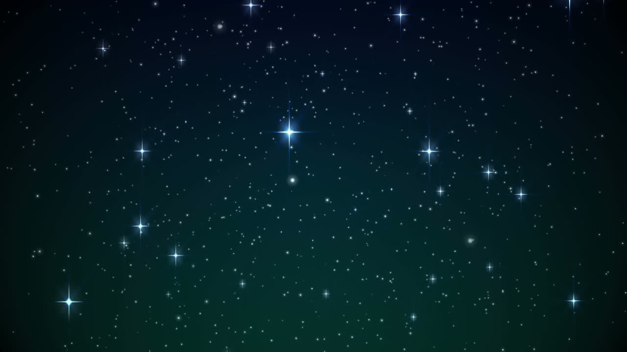 검은색 배경 위, 움직이는 빛나는 별들 위로 파란색, 회색, 흰색 픽셀 지그재그가 있는 애니메이션