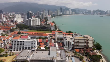 Aerial-View-Of-Georgetown-Skyline-Beside-The-Strait-of-Malacca