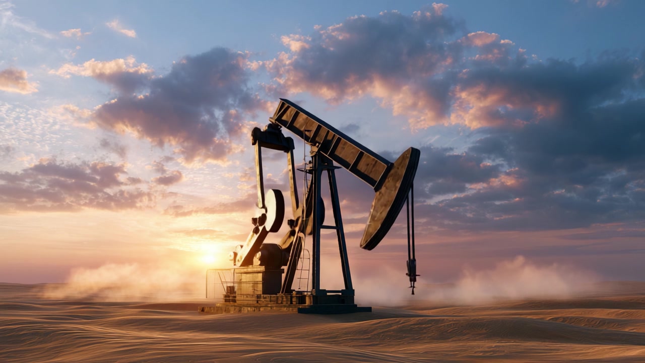 A Stunning Sunset Over the Oil Pump Jack - Capturing the Beauty of Industry Amidst Nature's Scenery