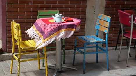 colorful outdoor cafe setting