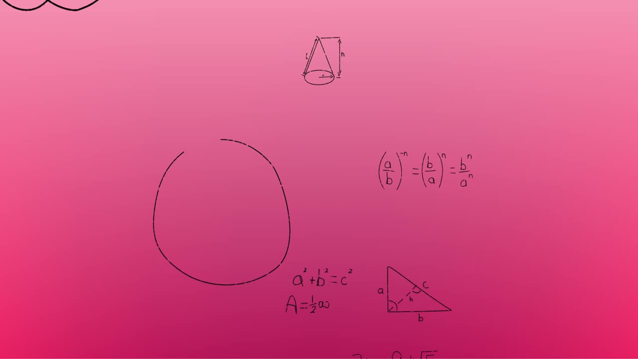 Animation of hand written mathematical formulae over pink background