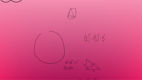 Animation-of-hand-written-mathematical-formulae-over-pink-background