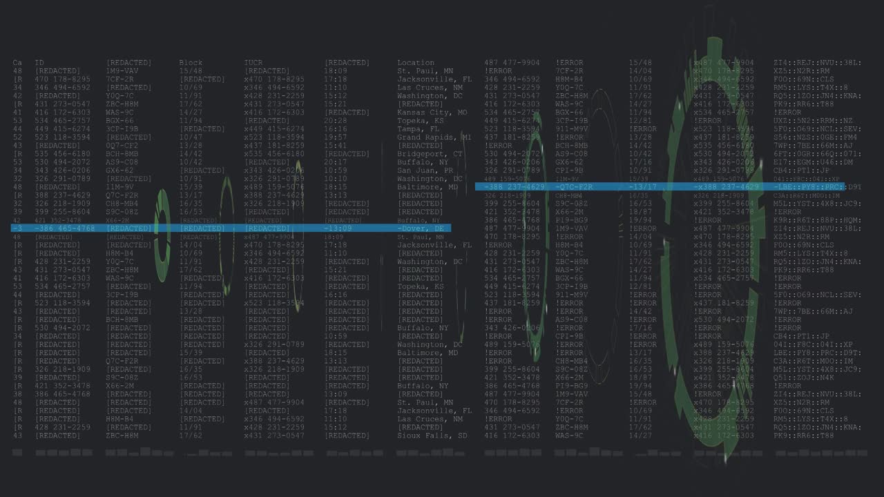 Animation of scope scanning and data processing on black background