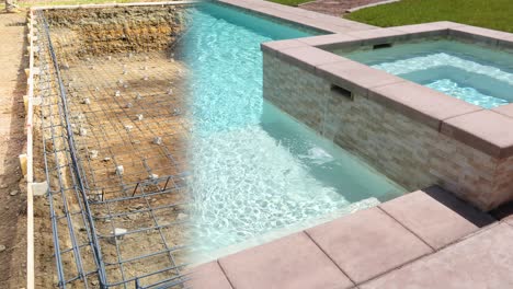 4k looping seamless cinemagraph of swimming pool construction cross section with completed pool