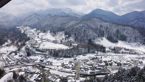 valley of yamadera in northern tohoku japan, snow covered landscape