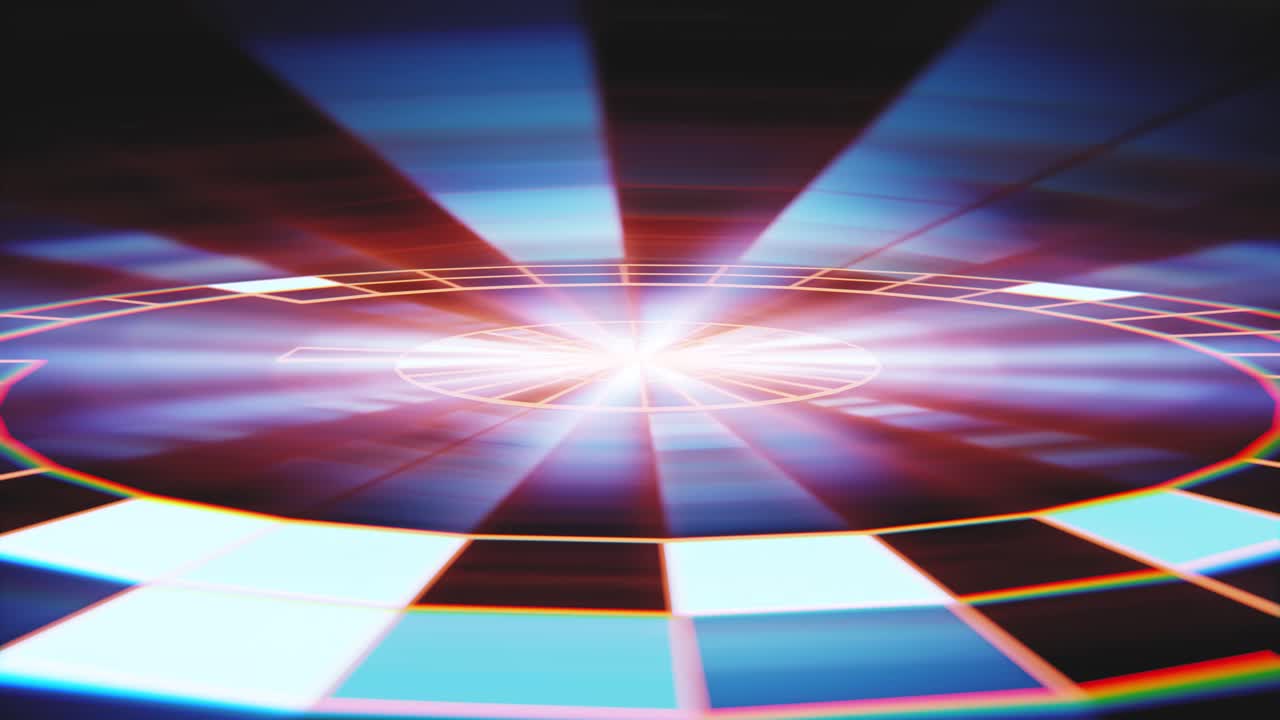 Motivo a griglia digitale vibrante con esplosione di luce centrale