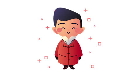 asian culture boy standing character animation