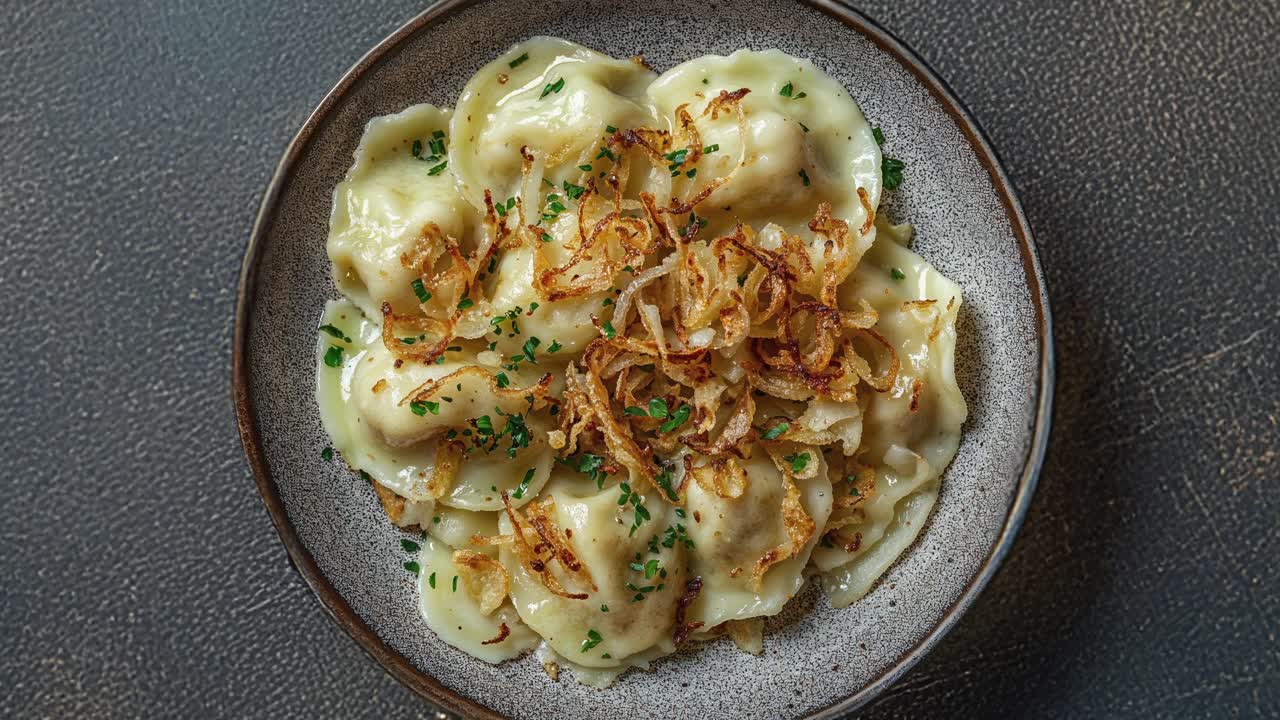 Delicious Dumplings with Fried Onions and Parsley