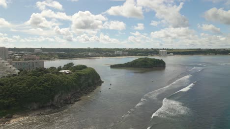 Aerial-footage-of-Guam-moving-over-Alupat-Island-and-Agana-Bay