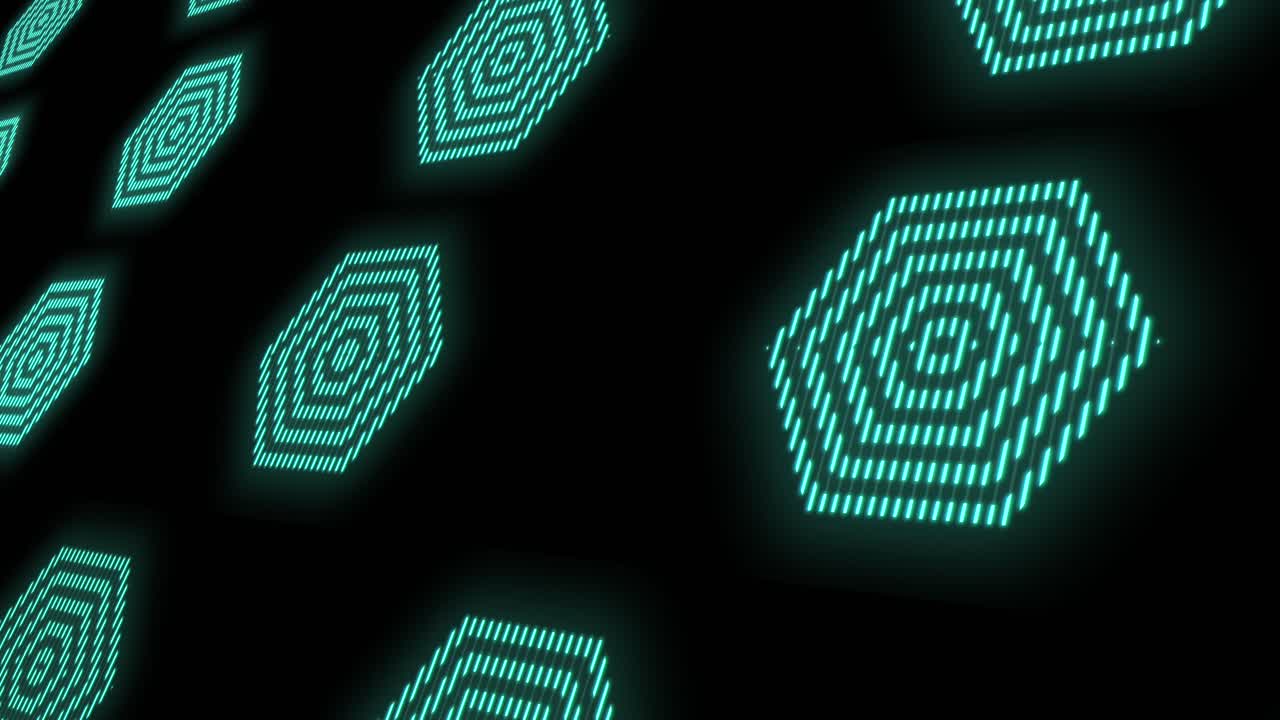 patrón de hexágonos con luz led verde neón pulsante