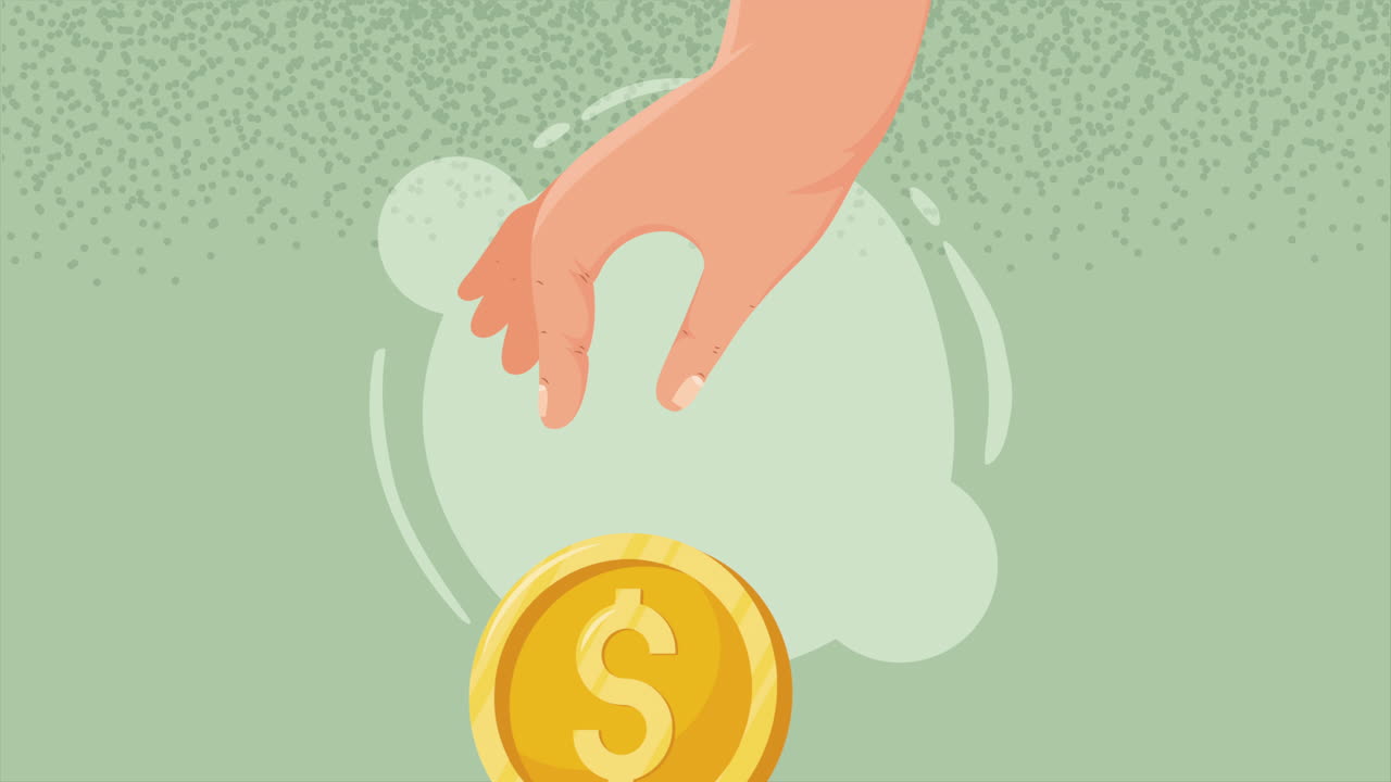 동전을 가진 손, 돈, 달러, 애니메이션