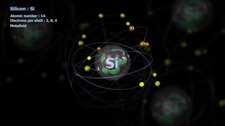Atom of Silicon with 14 Electrons in infinite orbital rotation with atoms