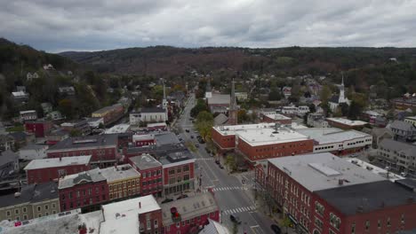 montpelier city colorful facade building district from above, vermont