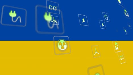 Animation-of-icons-with-energy-resources-floating-over-flag-of-ukraine