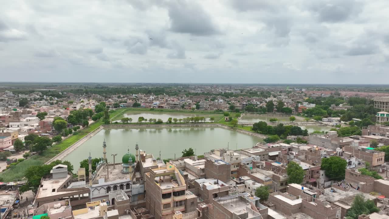 MirpurKhas Cityscape with Central Pond, Sindh, Pakistan. Aerial
