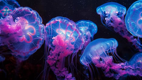 medusas brillantes en un acuario