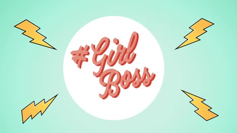 animation of girls boss text, over lightening