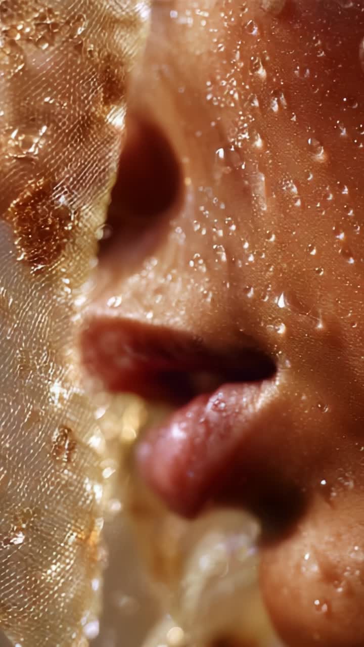 Close-up of a Wet Surface with Water Droplets and Sheer Fabric, Capturing Subtle Texture and Light Reflections in a Stunning Aesthetic Composition