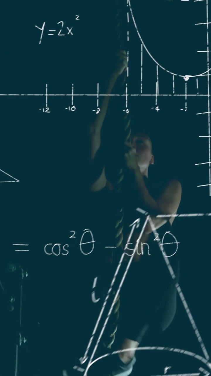 Matematik denklemlerinin üzerinde spor yapan kız