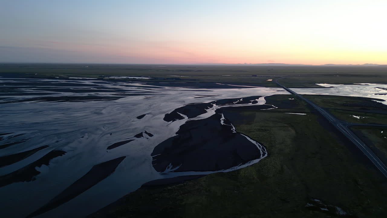 Serene aerial view of Icelandic landscapes at sunset calm and untouched