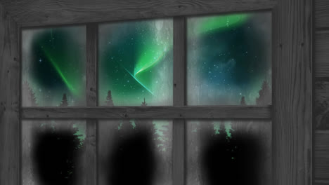 Animation-of-aurora-borealis-and-christmas-winter-scenery-seen-through-window