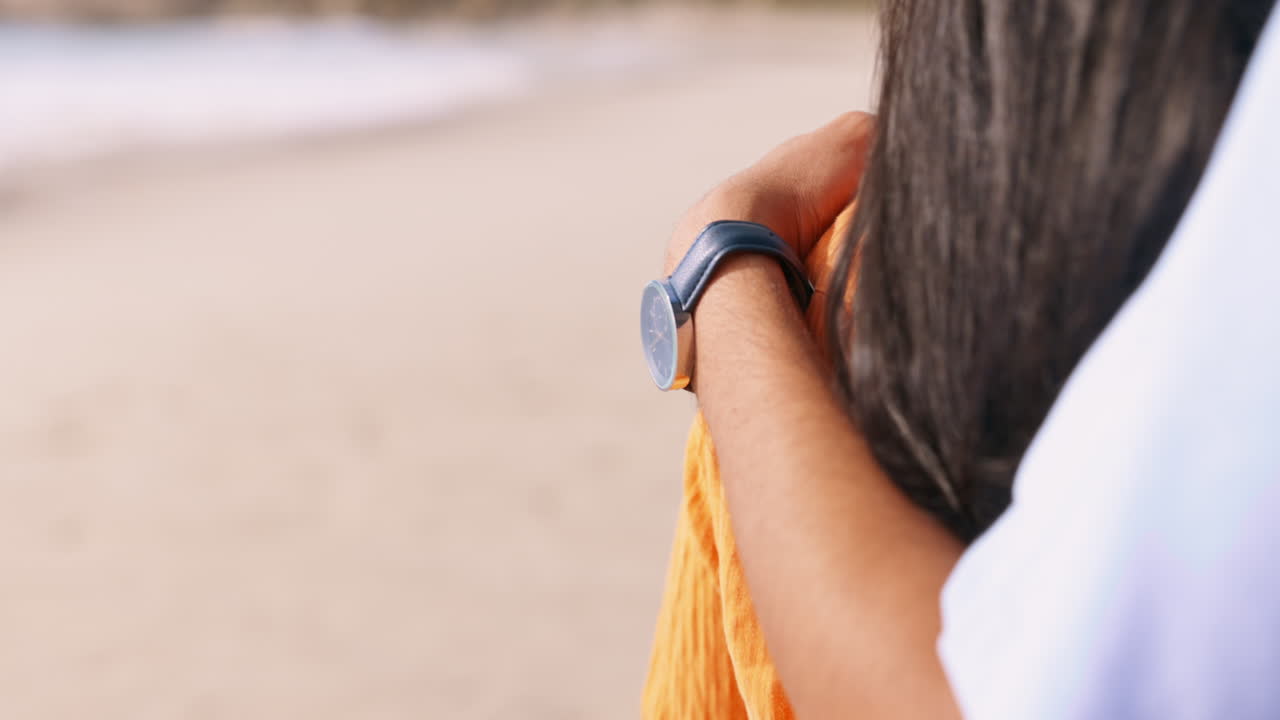 primer plano, amor y pareja en la playa