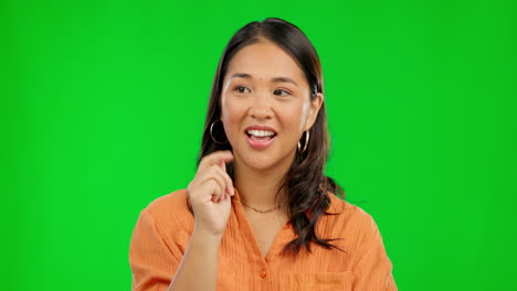 Thinking,-smile-and-a-woman-on-a-green-screen