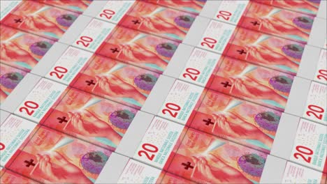 20 swiss franc banknotes printing by a money press