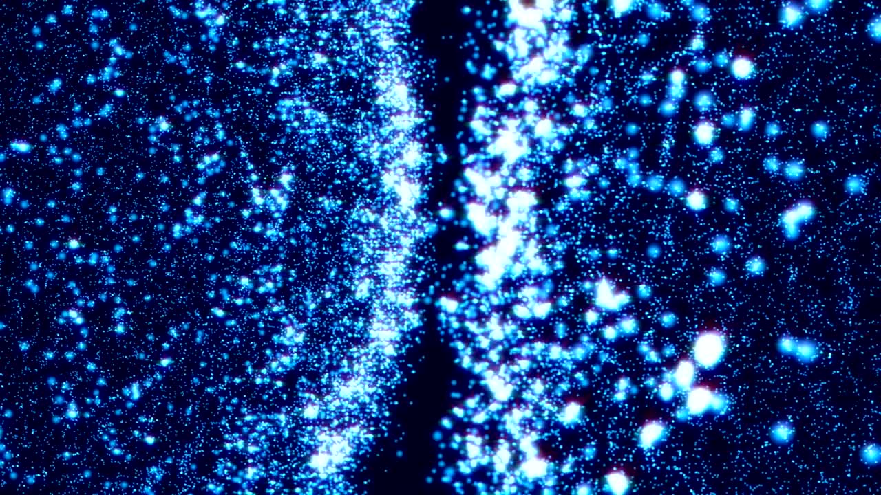 검은색 바탕에 움직이고 박이는 입자를 가진 추상적인 디지털 배경.