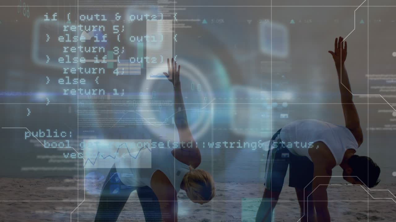 Animation of statistics and data processing on grey background