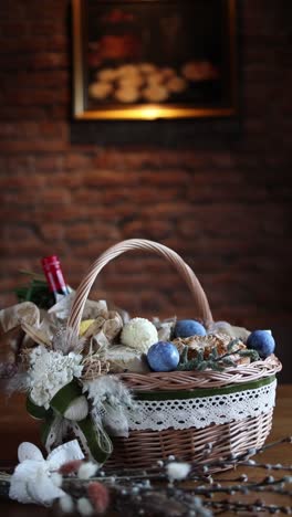 easter basket with food and decorations