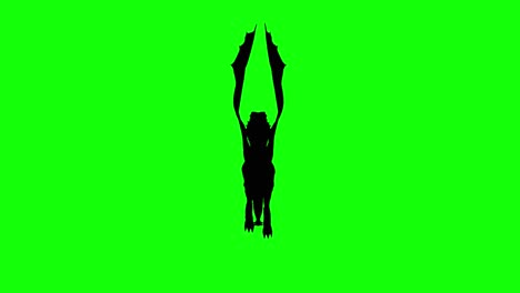 silhouette of a fantasy creature monster dragon flying on green screen, front view