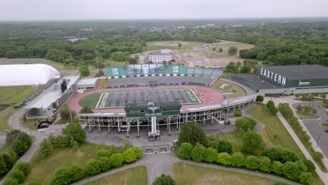 eastern michigan university football stadium in ypsilanti, michigan with drone video moving down