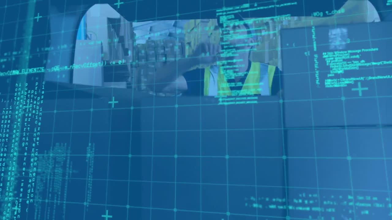 elaborazione dei dati sulla rete di rete contro il corriere caucasico che impila scatole di consegna nel suo furgone