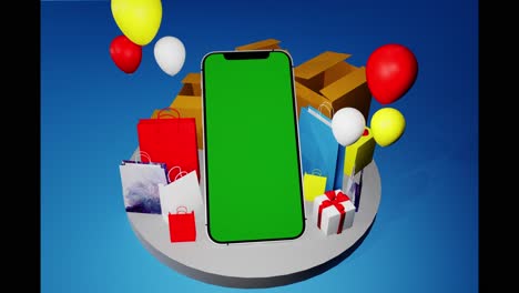 smartphone promotion with gifts and shopping bags