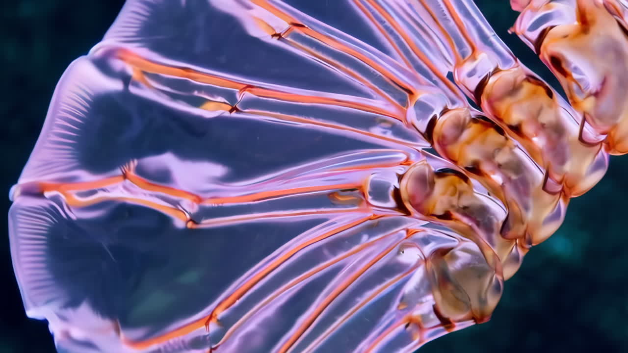 Translucent Aquatic Creature with Vibrant Orange Structures