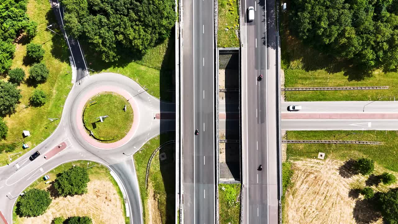 Aerial View of Highway Intersections and Roundabouts