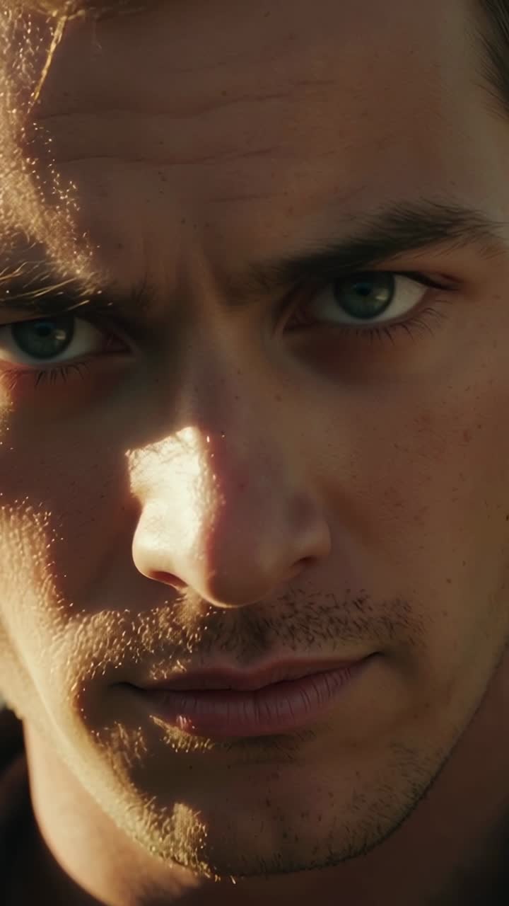 Sguardo Intenso di un Volto d'Uomo con Illuminazione Drammatica