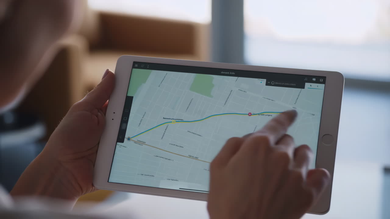 Person using a tablet to navigate a map