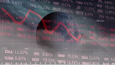 Animation-of-statistical-and-stock-market-data-processing-over-spinning-globe-in-space